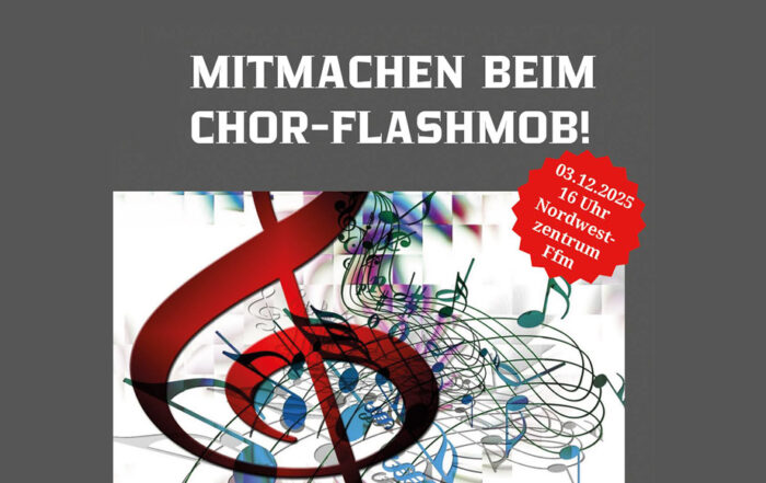 Plakat zum Flashmob mit bunten Noten und Notenschlüssel