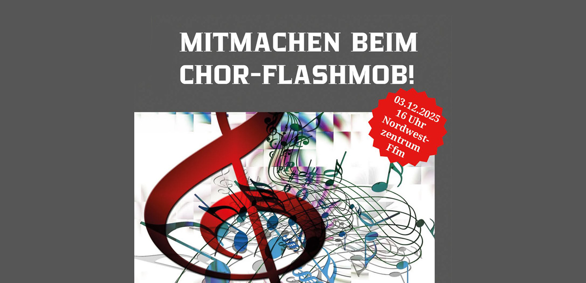 Plakat zum Flashmob mit bunten Noten und Notenschlüssel