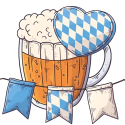 pw-angebote-21-2026 Gezeichneter Bierkrug und Wimpel in blau-weiß.